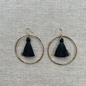 J. Crew | Black Tassel Gold Hoop Earrings